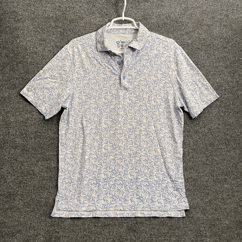 IBKÜL Performance Golf Polo Shirt Men's Sz S Short Sleeve Sword Fish Blue